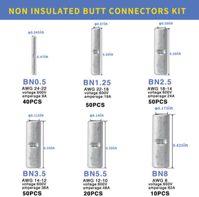220PCS Non-Insulated Butt Connectors Kit