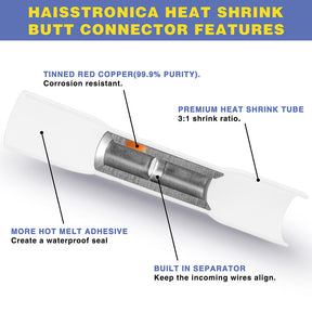 haisstronica 500PCS Heat Shrink Butt Connectors White AWG26-24