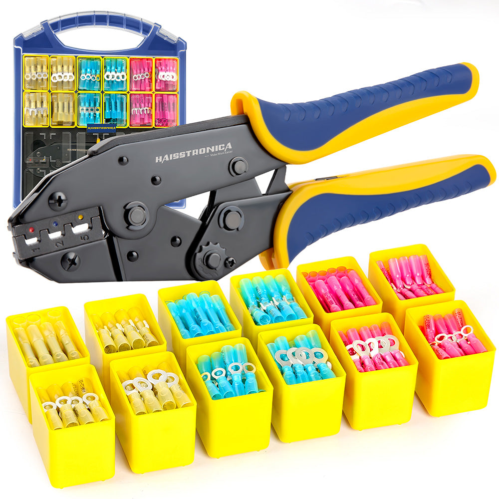 380PCS Marine Grade Heat Shrink Wire Connectors Set with Crimping Tool and Removable Storage Bins