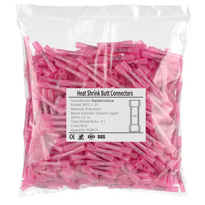 haisstronica 500pcs Heat Shrink Butt Connectors-Marine Grade Tinned Red Copper 0.8mm-Red  AWG 22-16